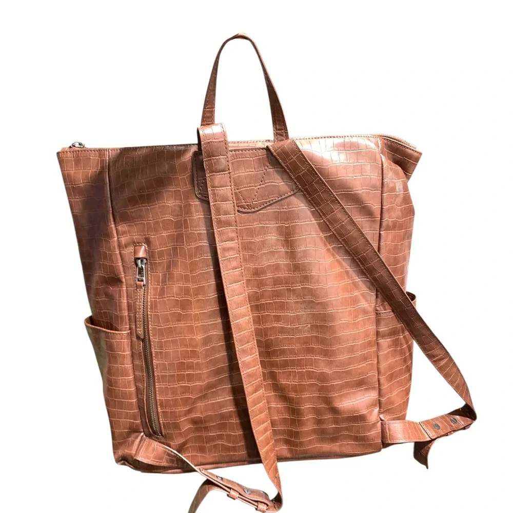 Freshly Picked Brown‎ Croc Embossed Vegan Leather Classic Diaper Bag Backpack